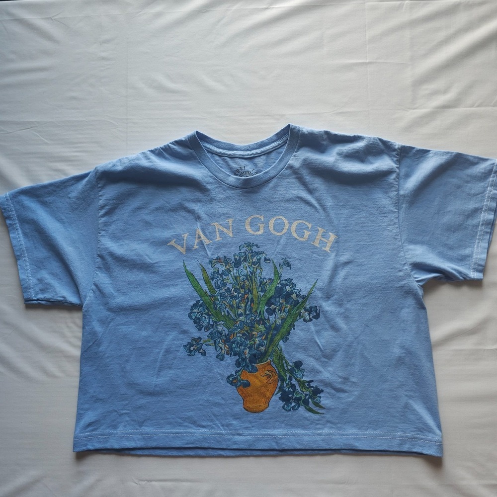 Van Gogh Flowers Graphic T-Shirt Blue Size X Large Relaxed Fit Short Sleeve - Picture 8 of 10